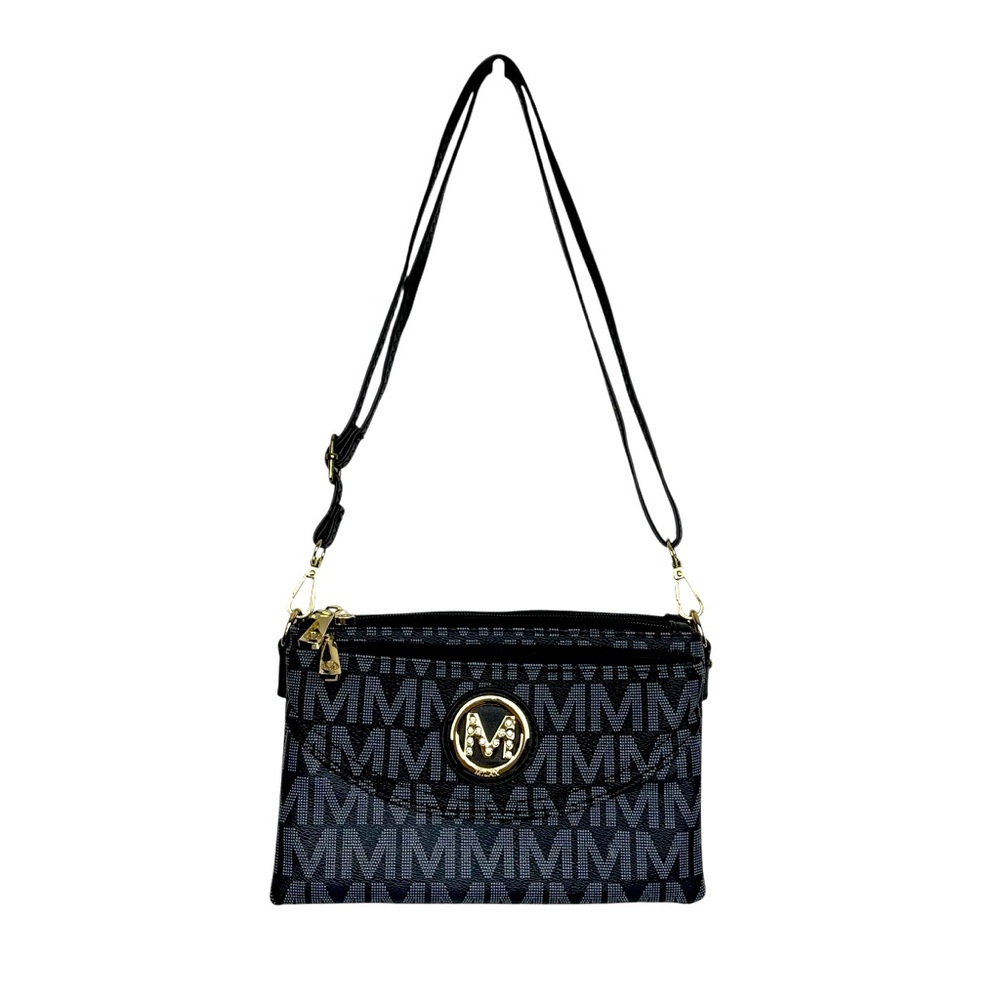 Milan Black Gold Tone Hardware Faux Leather Bag 4 Compartments